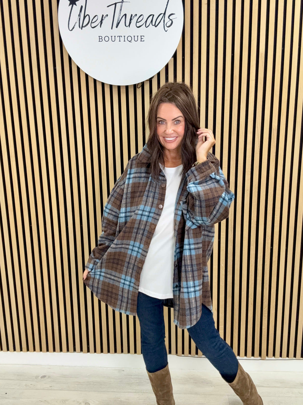 The Autumn Shacket - Chocolate/Blue