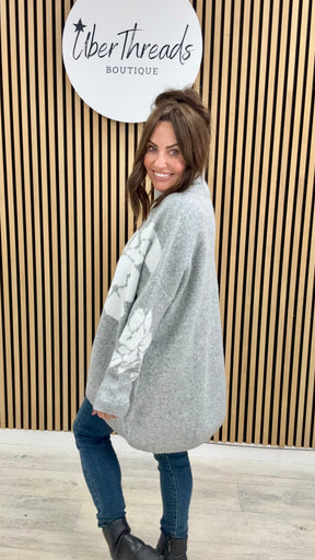 Oversized Abstract Flower Soft Knit - Grey