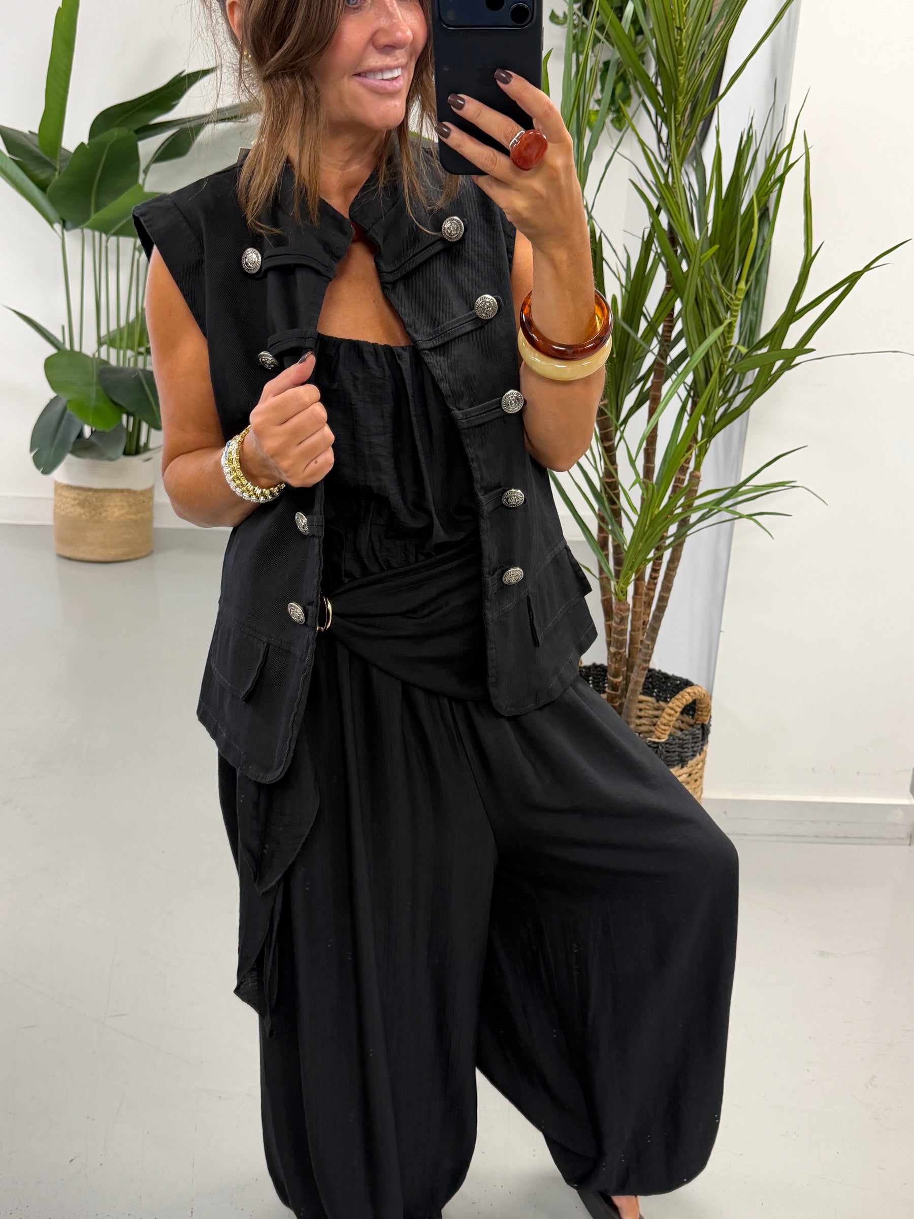 Wrap Crinkle Balloon Jumpsuit Black 10-16