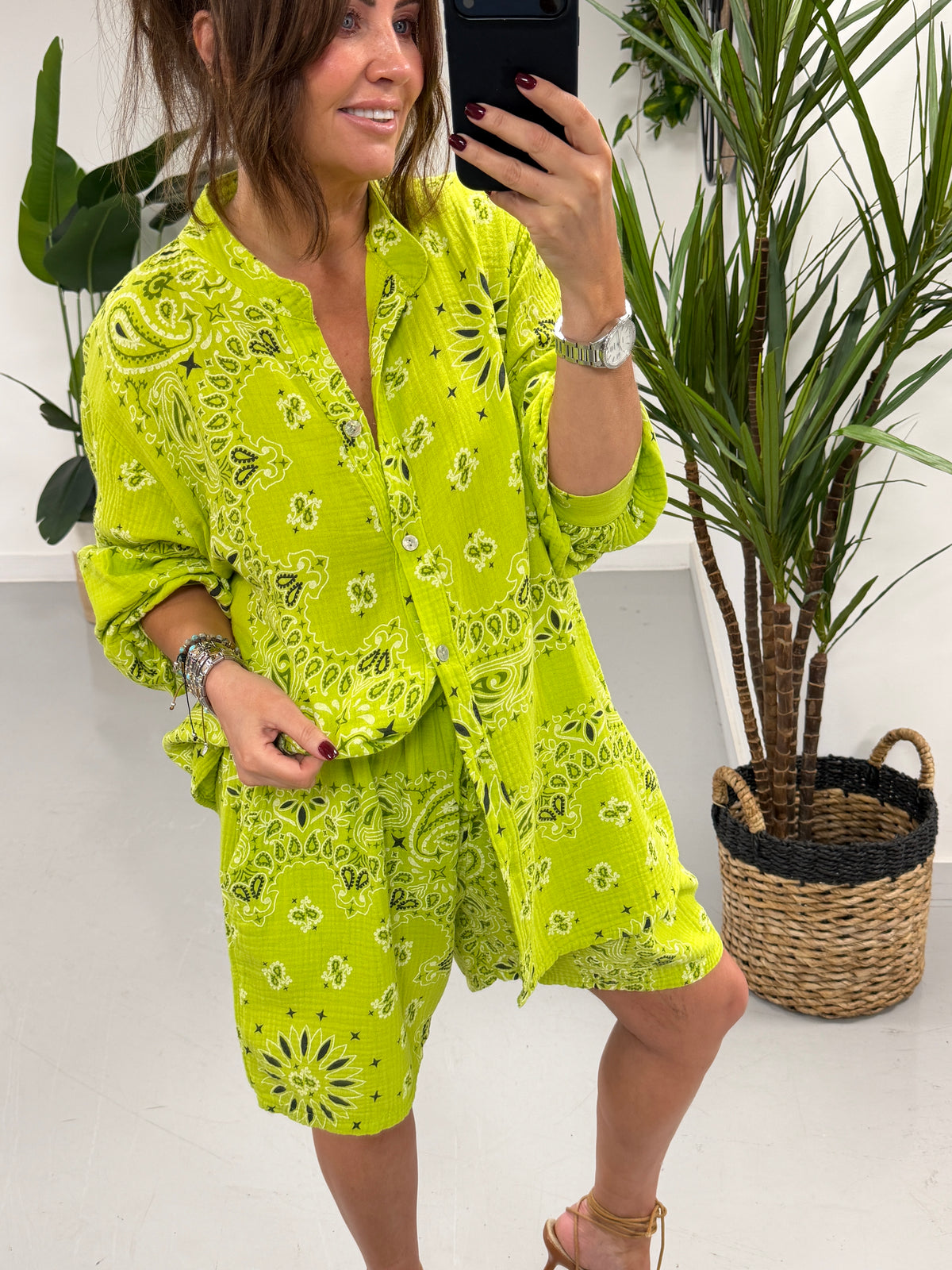 The Valencia Bandana Short Set - Lime Green