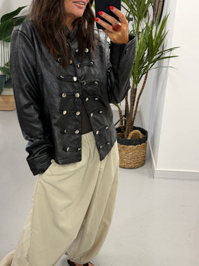 Fitted Soft Touch Military Jacket - Black (Size 12-16)