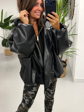The Blake Hooded PU Jacket - Black (Size 12-16)