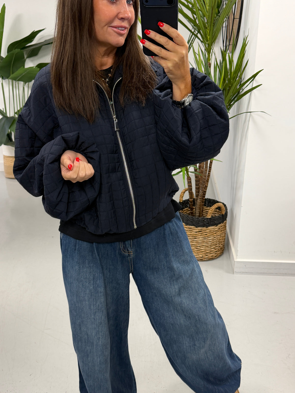 Lightweight Quilted Bomber - Navy