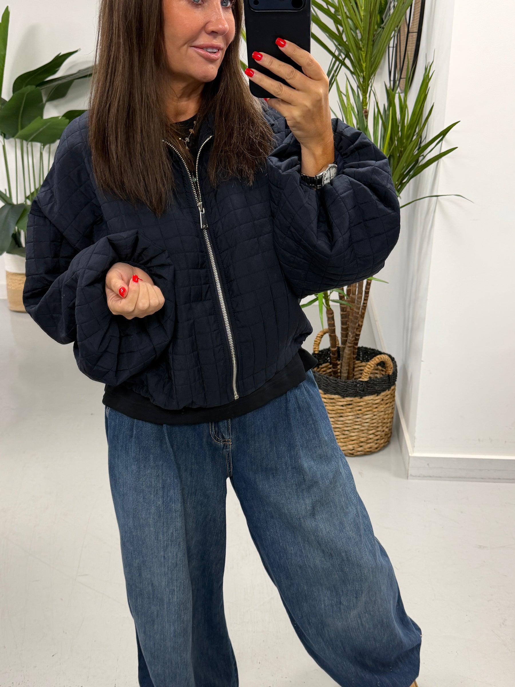 Lightweight Quilted Bomber - Navy