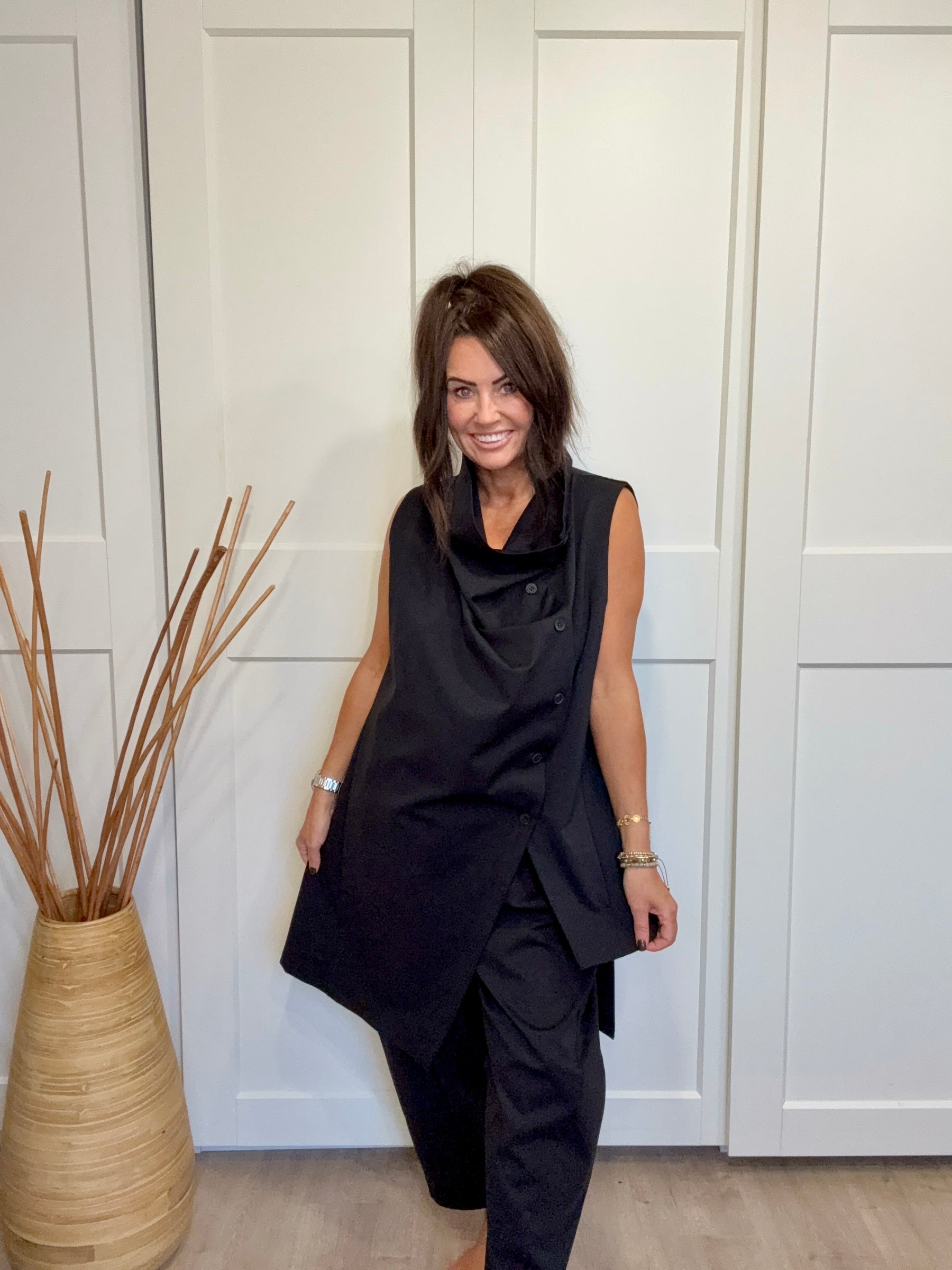 Hampton Asymmetric Ruffle WAISTCOAT - Black