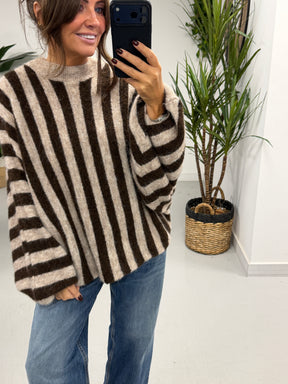 The Muse Chunky Sleeve Knit - Chocolate/Cream  (Size 10-18)