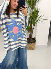 The Daisy/Stripe Soft Knit - Denim Blue