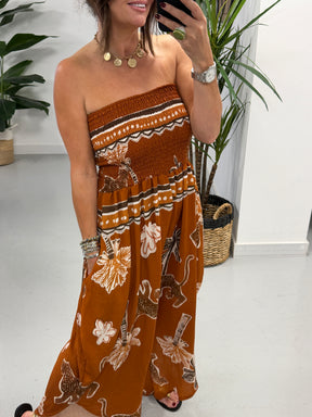 Funky Animal Bandeau Jumpsuit -Rust