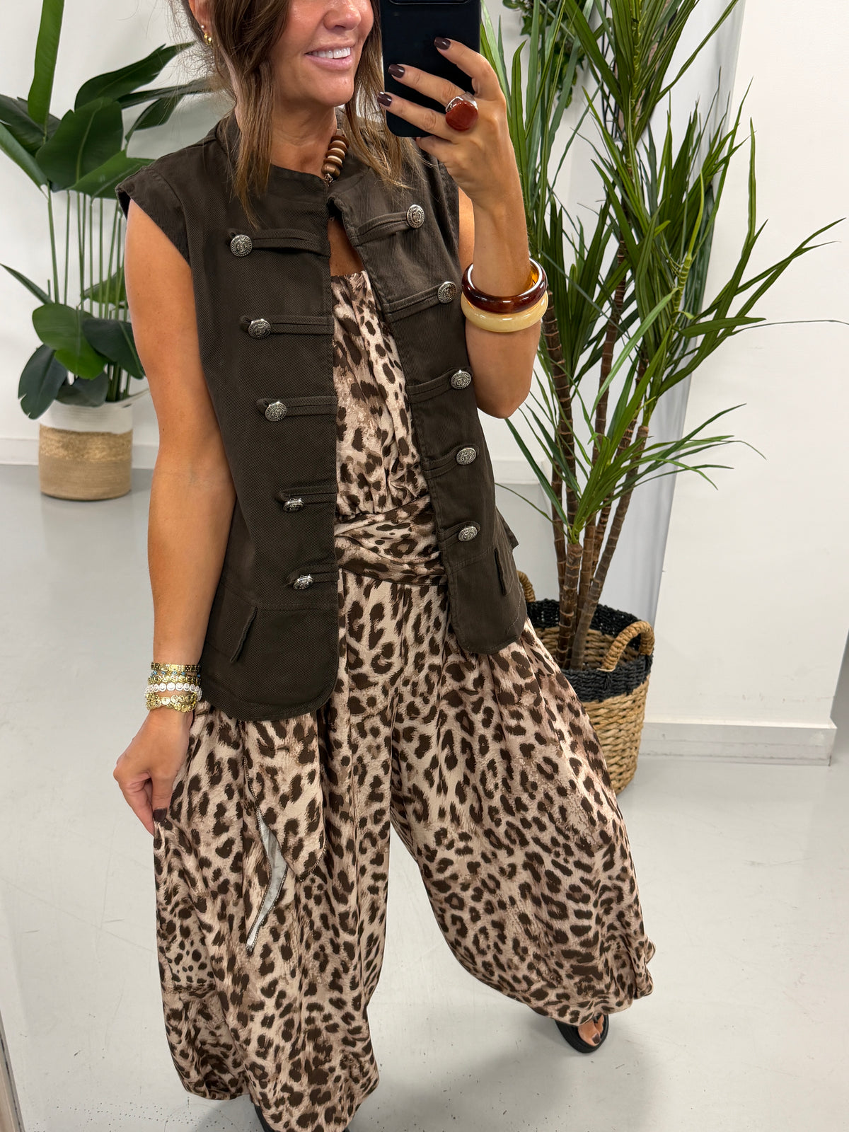 Wrap Crinkle Balloon Jumpsuit- Animal Print