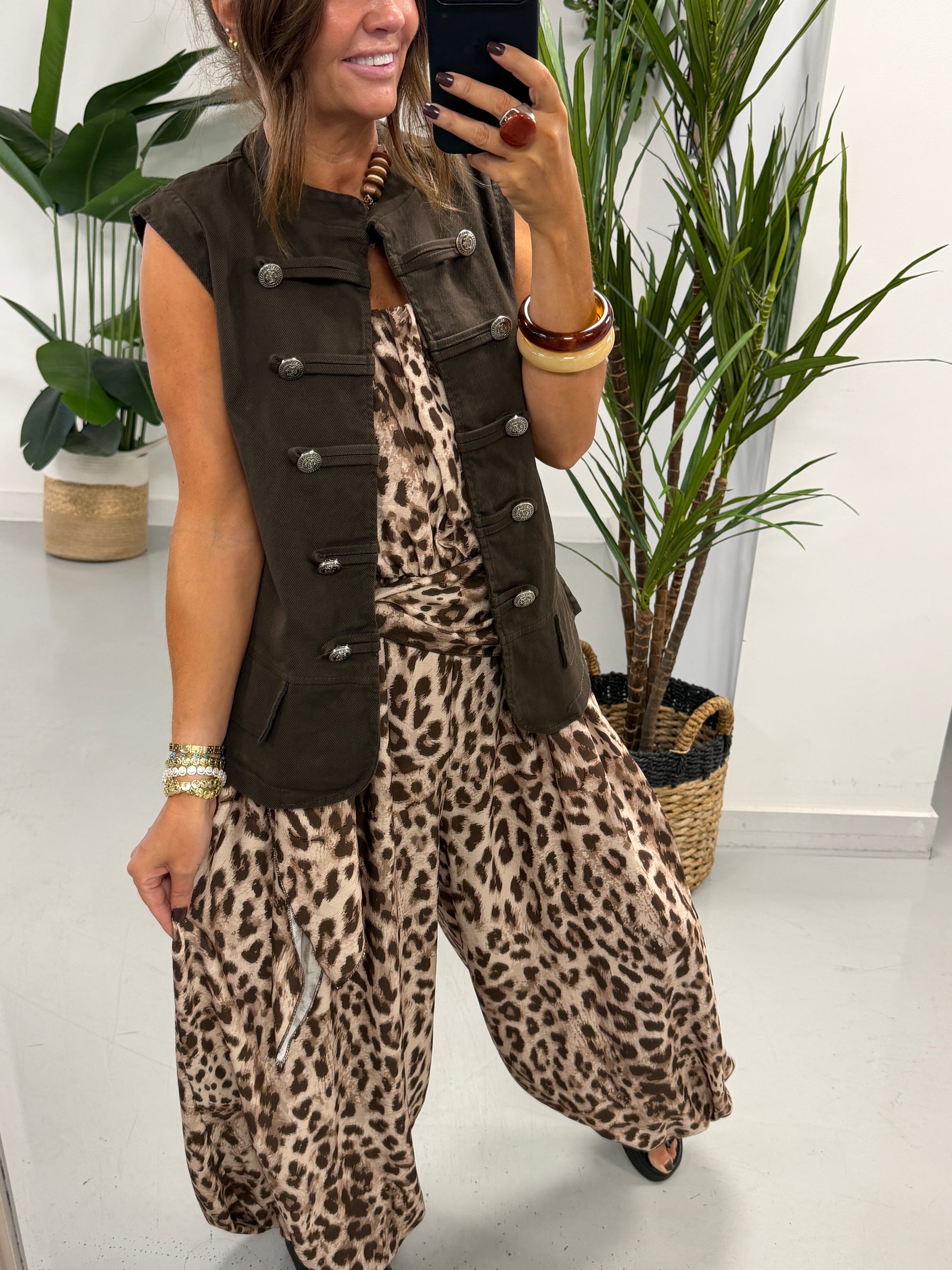 Wrap Crinkle Balloon Jumpsuit- Animal Print