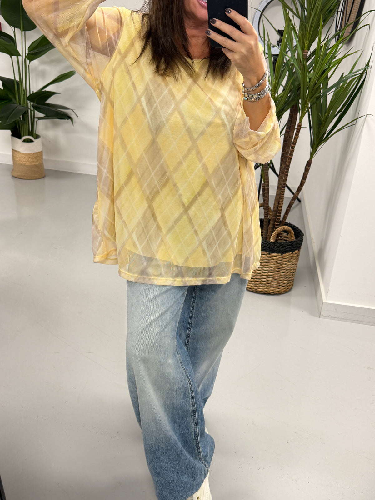 Layered Argyle Mesh Top - Lemon