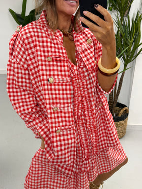 Gingham Military Jacket - Red