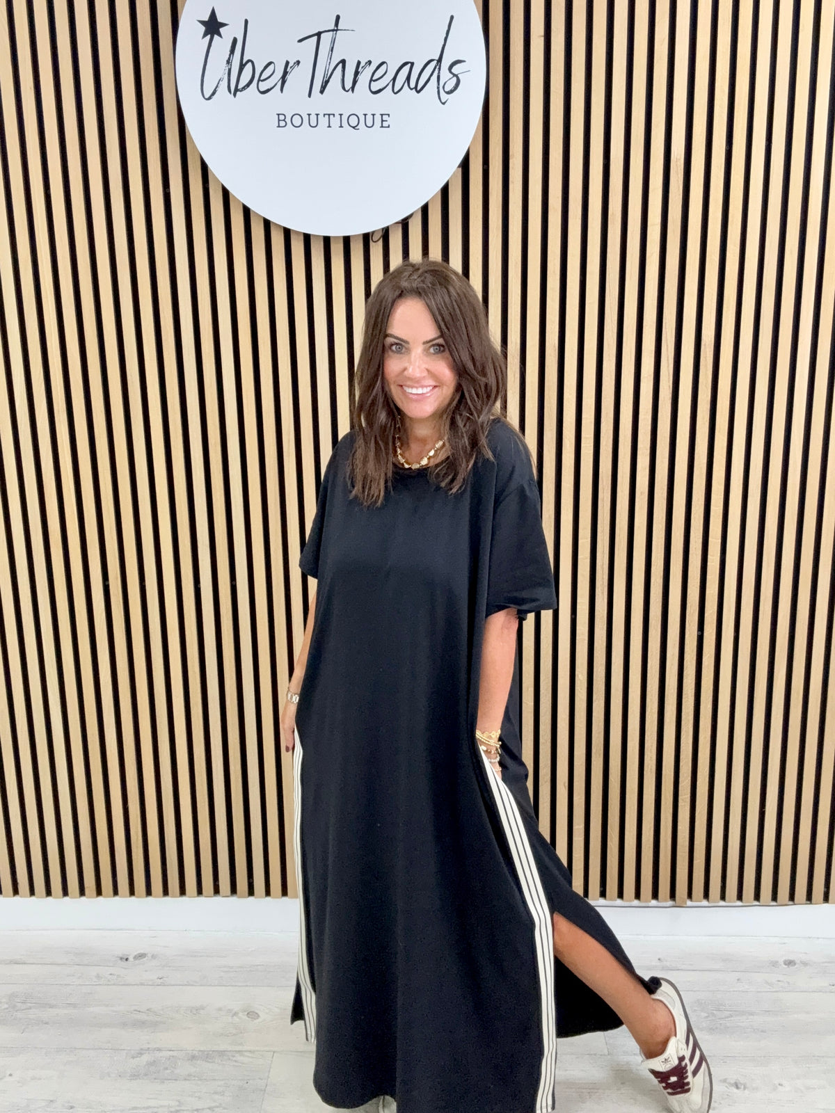 The Autumn Stripe Dress - Black