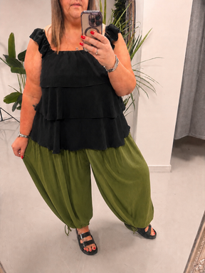 The Crinkle Side Tie Balloon Trousers - Khaki