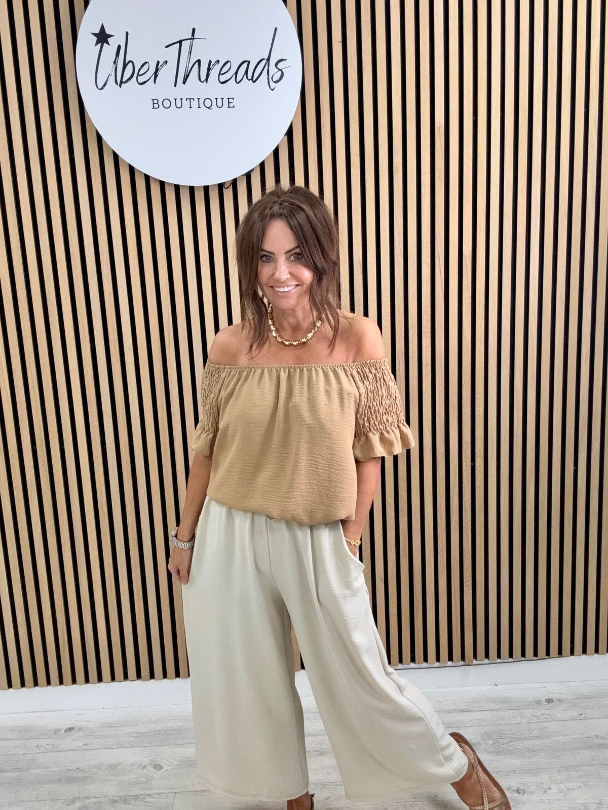 Madeira Bardot Top- Camel
