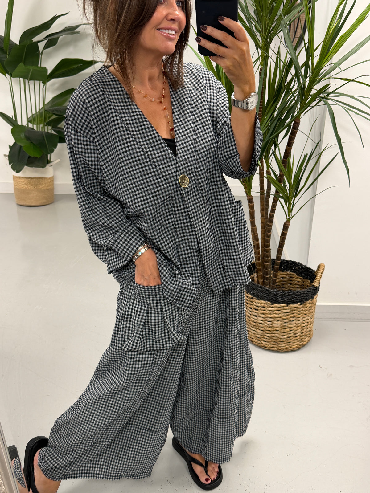 Vichy Gingham Button Jacket - Black