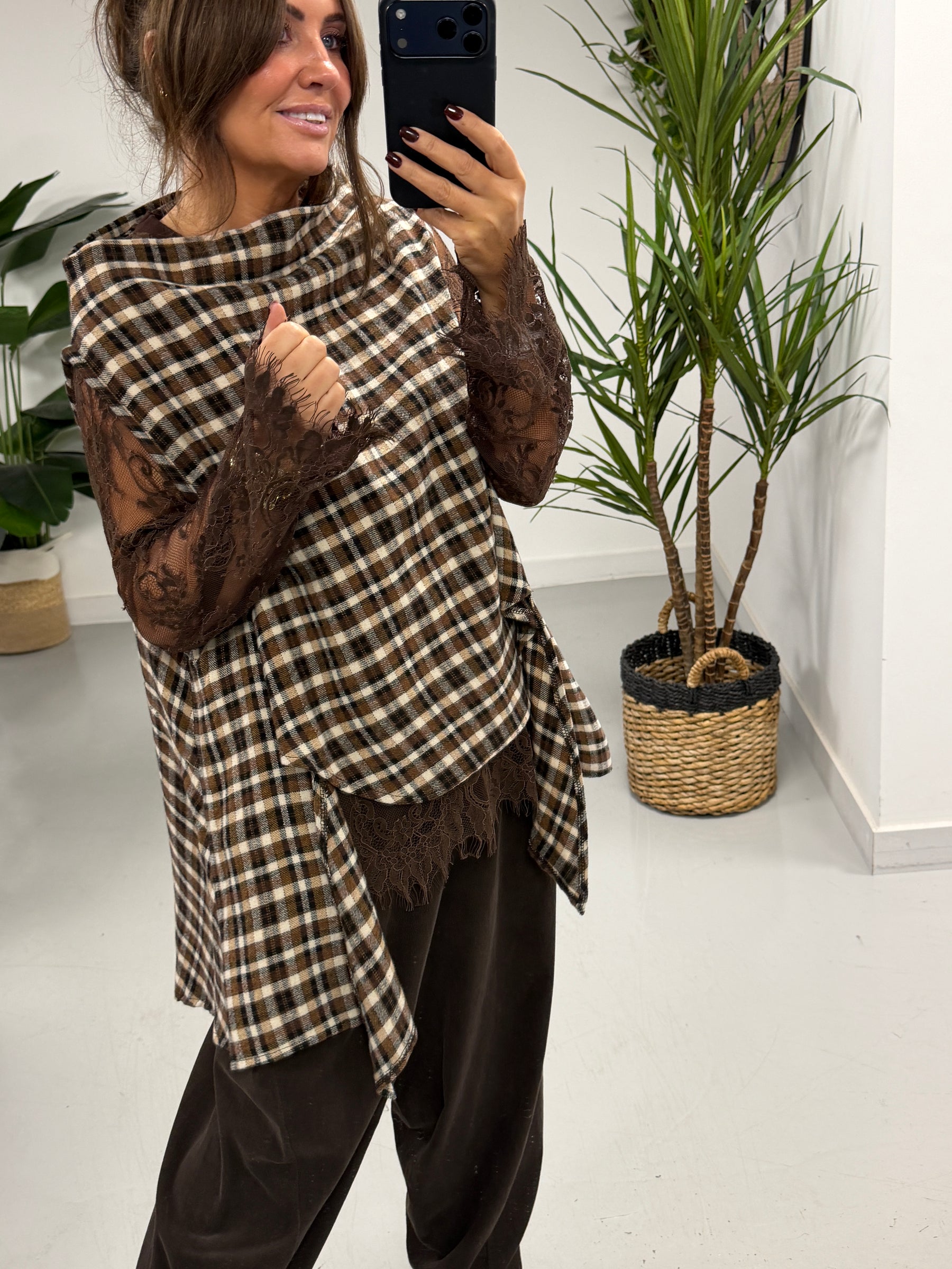 The Bailey Brushed Cotton Plaid Tank - Chocolate (Size 10-16)