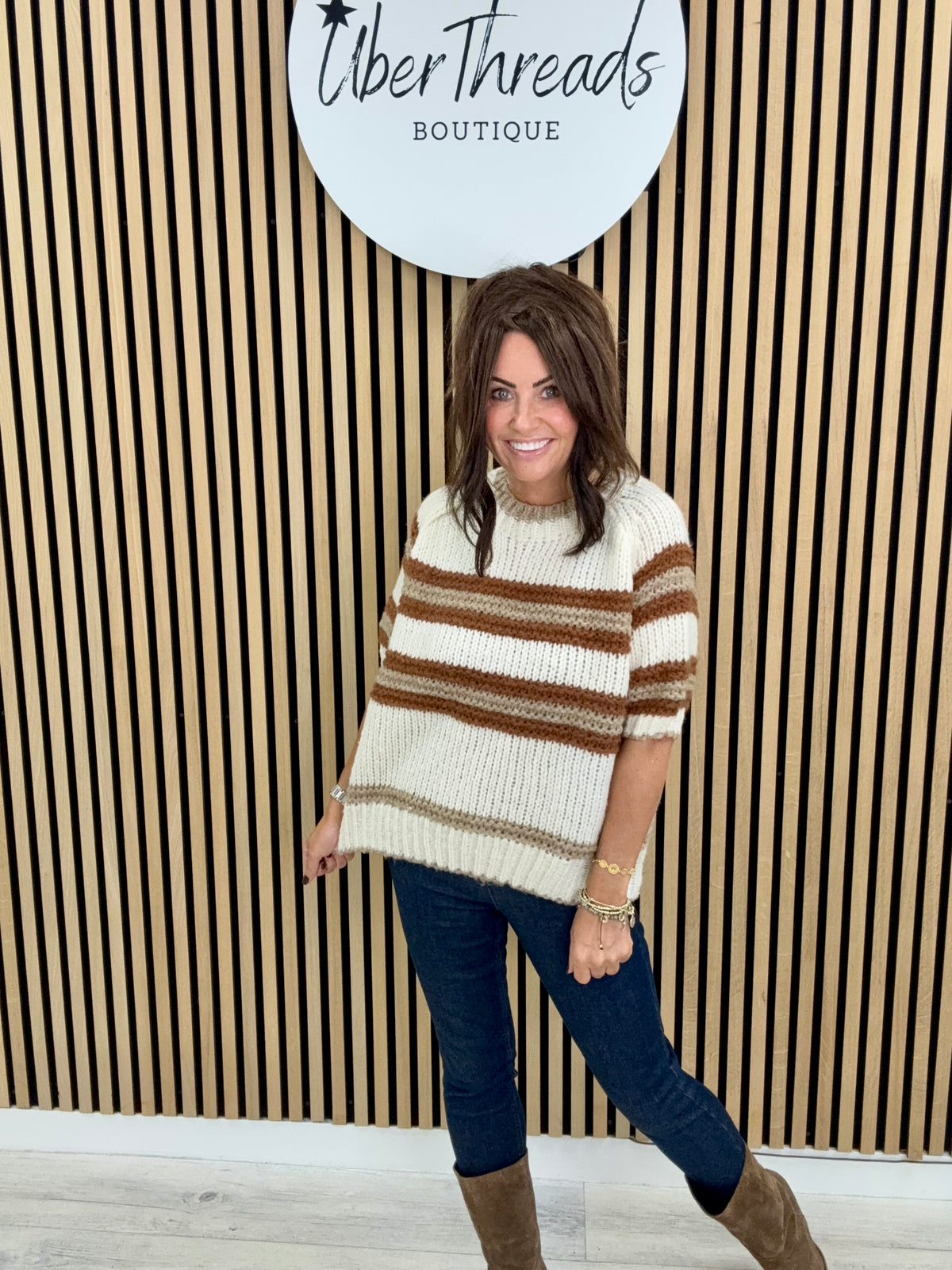 The Cinnamon Stripe Crop Sleeve Knit