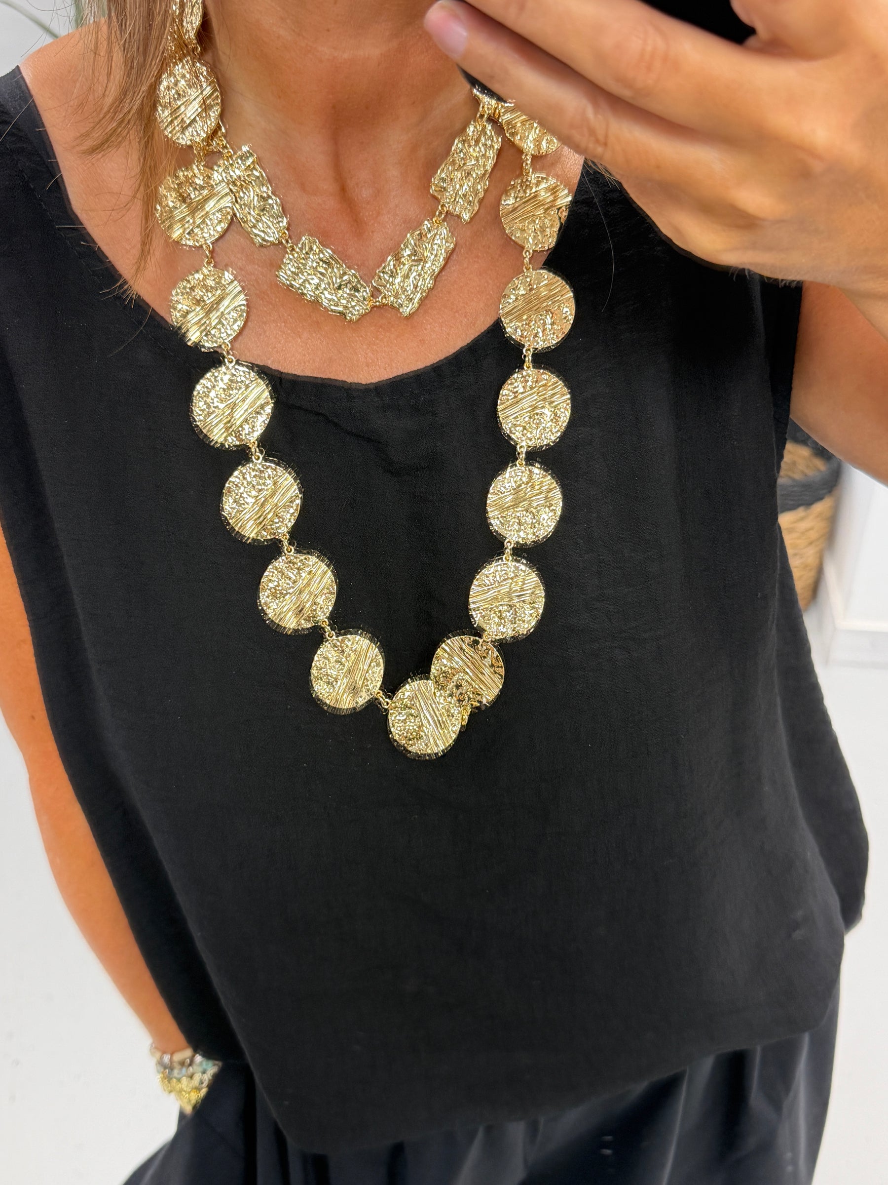 Long Gold Disc Necklace