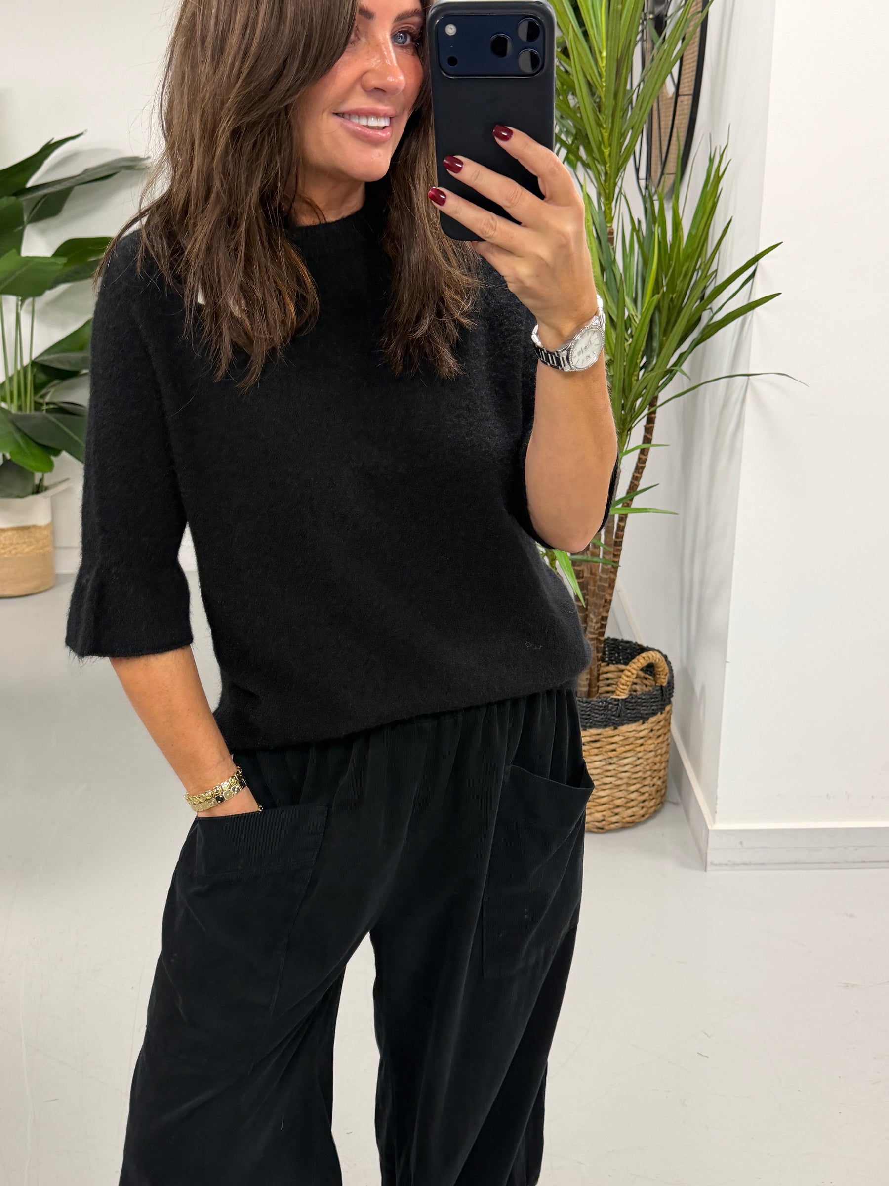 The Drift Ruffle Sleeve Knit - Black (Size 10-16)