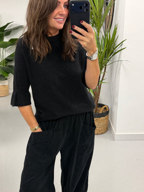 The Drift Ruffle Sleeve Knit - Black (Size 10-16)