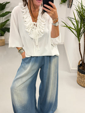 Luna Double Ruffle Blouse - White