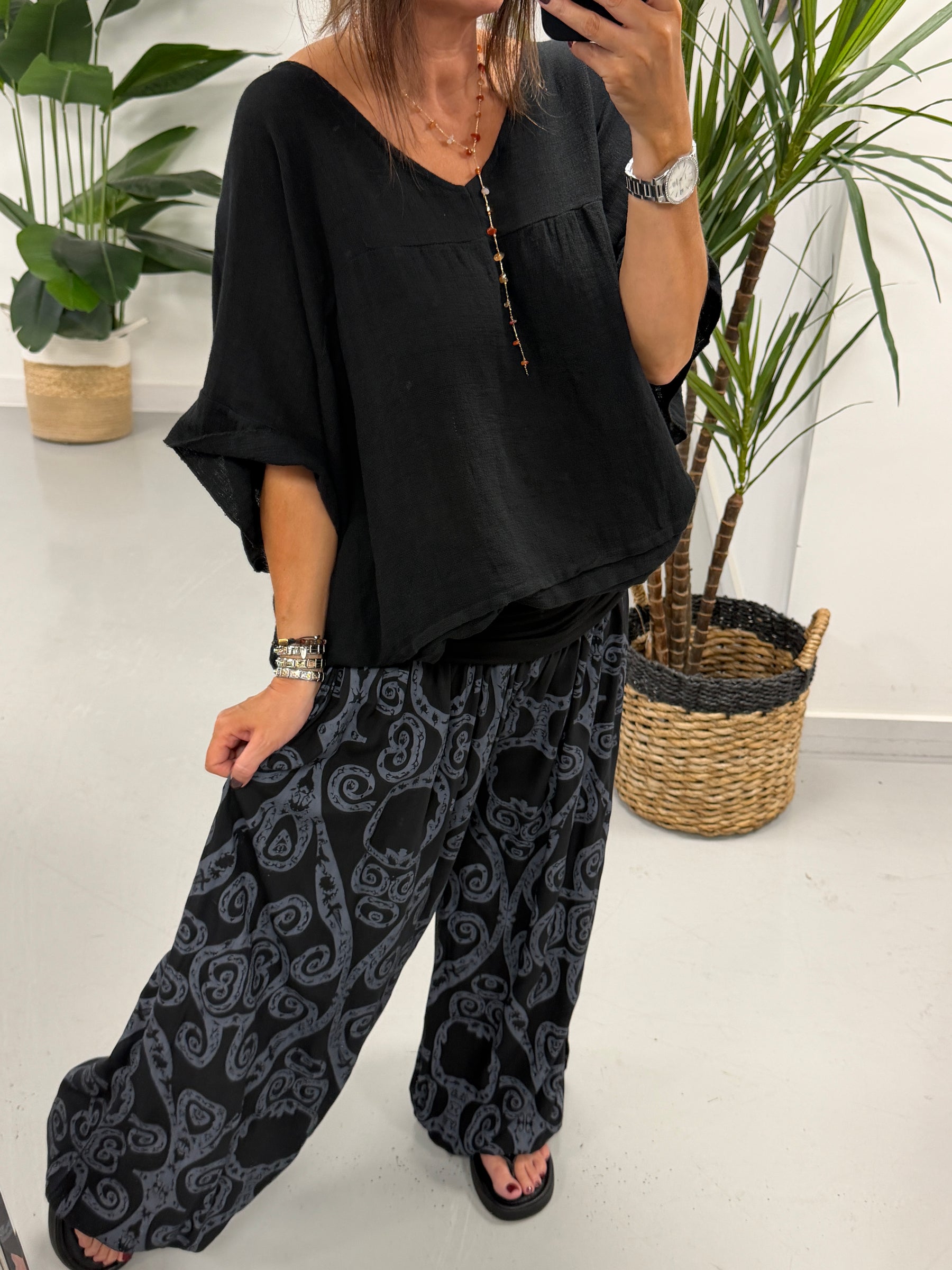 Ali Baba Slouch Pants - Black Swirl
