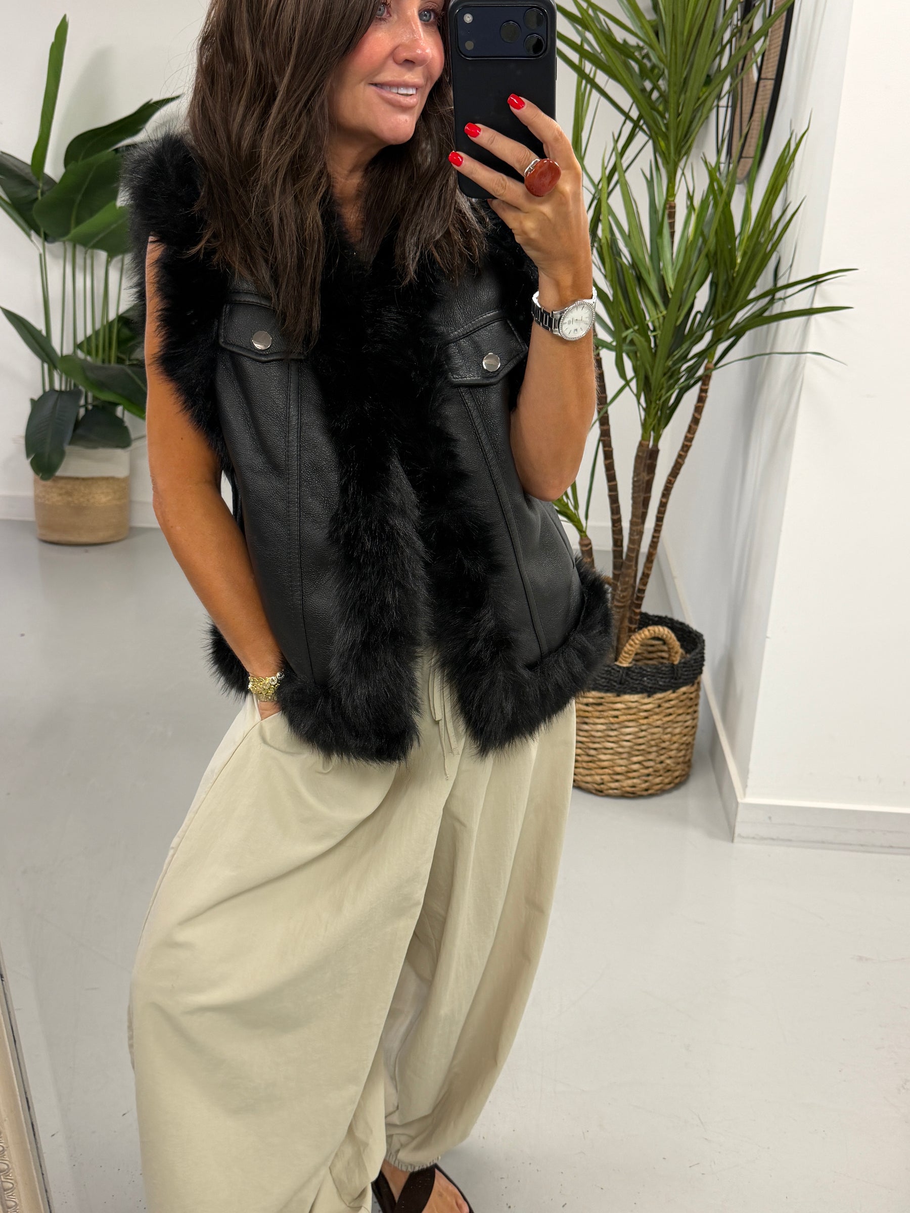 PRE ORDER Kensington Faux Fur Trim Gilet  - Black