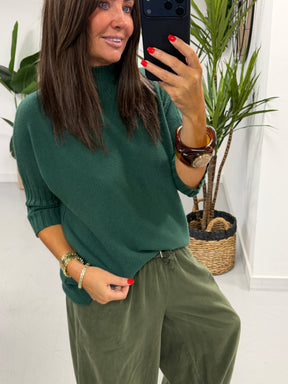 Crop Sleeve Knit - Forest Green