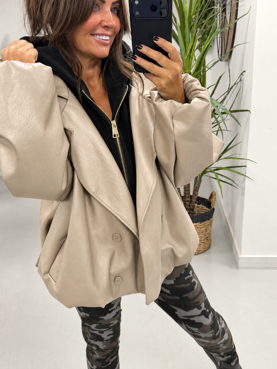 The Blake PU Hooded Jacket - Cream (Size 12-16)