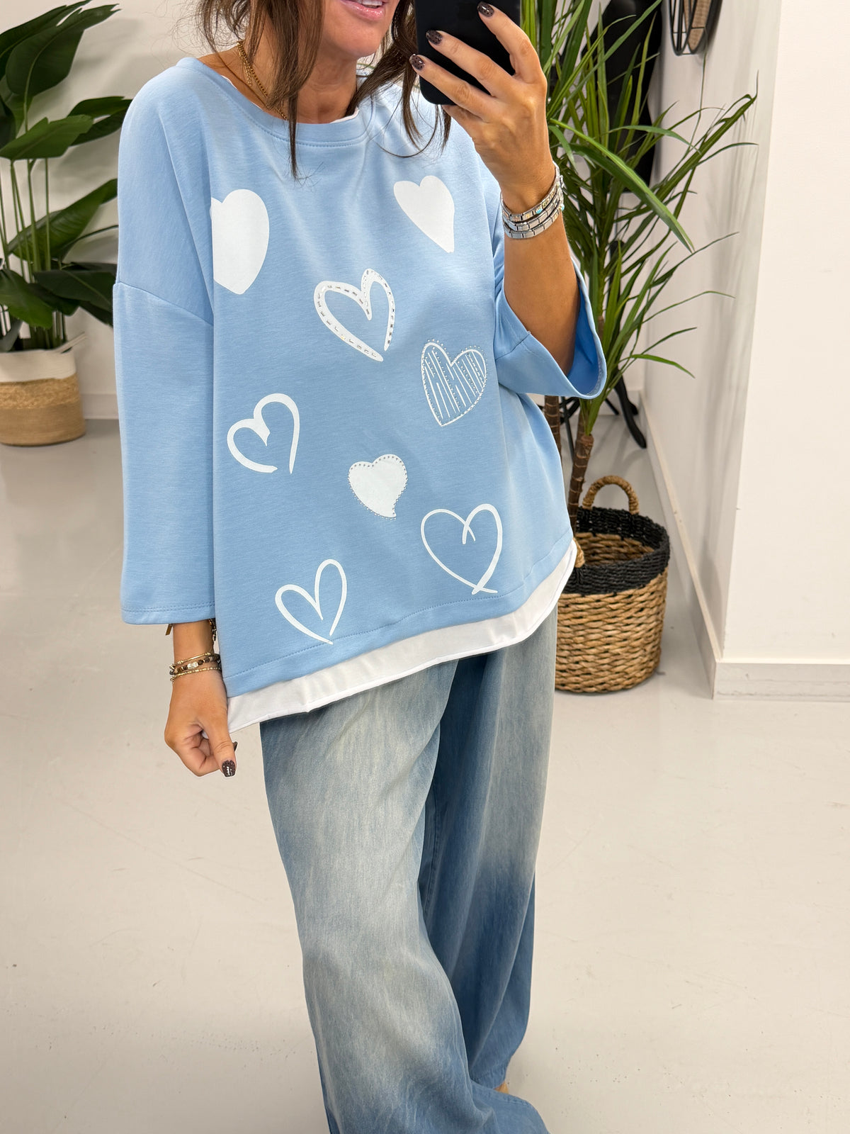 Scuba Heart Top Crop Sleeve - Baby Blue