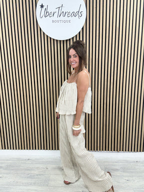 The Ocean Breeze Wide Leg Jumpsuit - Stone