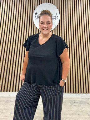 The Pinstripe Palazzo - Black/White (Plus)