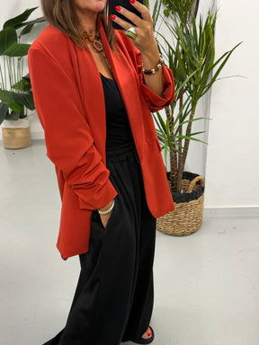 Ruched Sleeve Blazer - Terracotta  (Plus sizes)