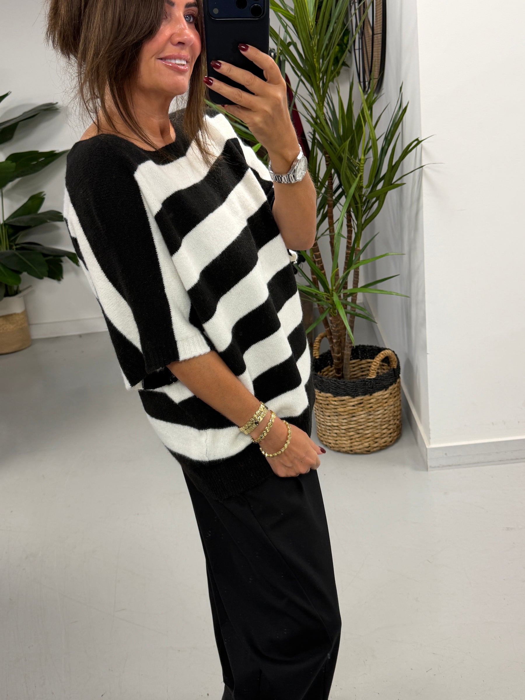 The Boat Neck Stripy Knit - Black/White (Size 8-16)