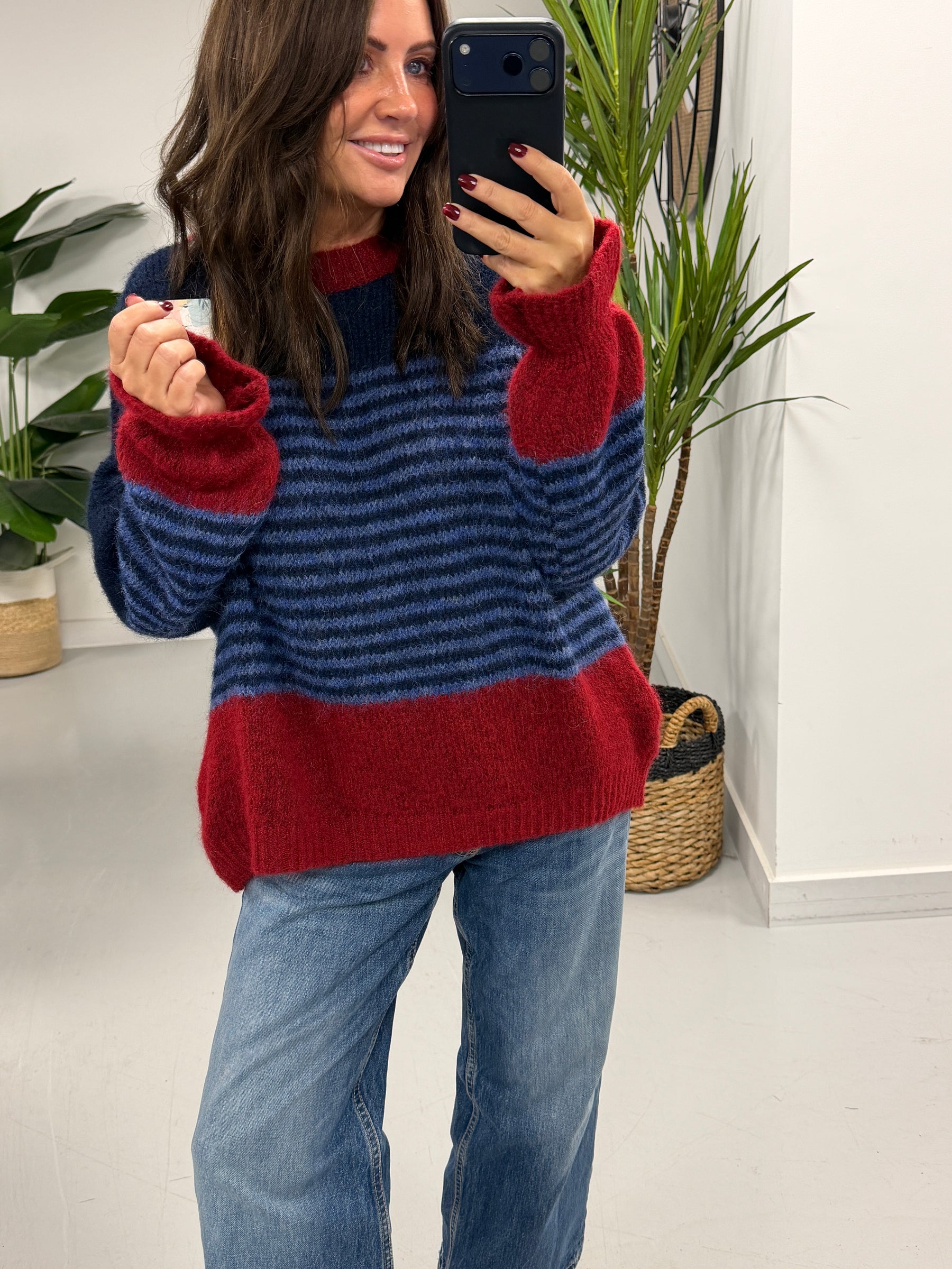 Rustic Stripe Knit Jumper  - Blue/Red (10-18)