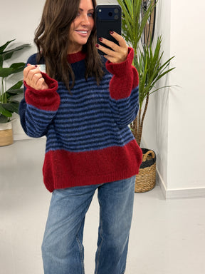 Rustic Stripe Knit Jumper  - Blue/Red (10-18)