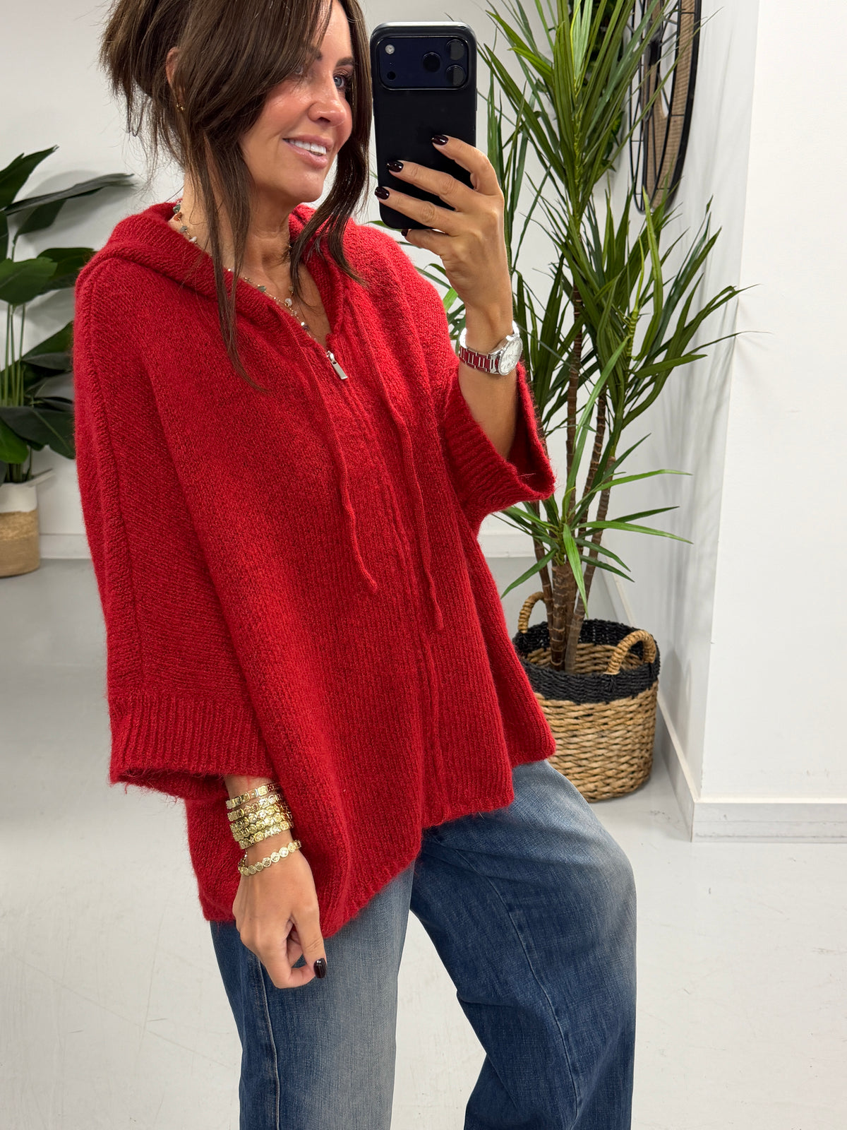 Hooded Zipped Cardigan - Red (Size 12-18)
