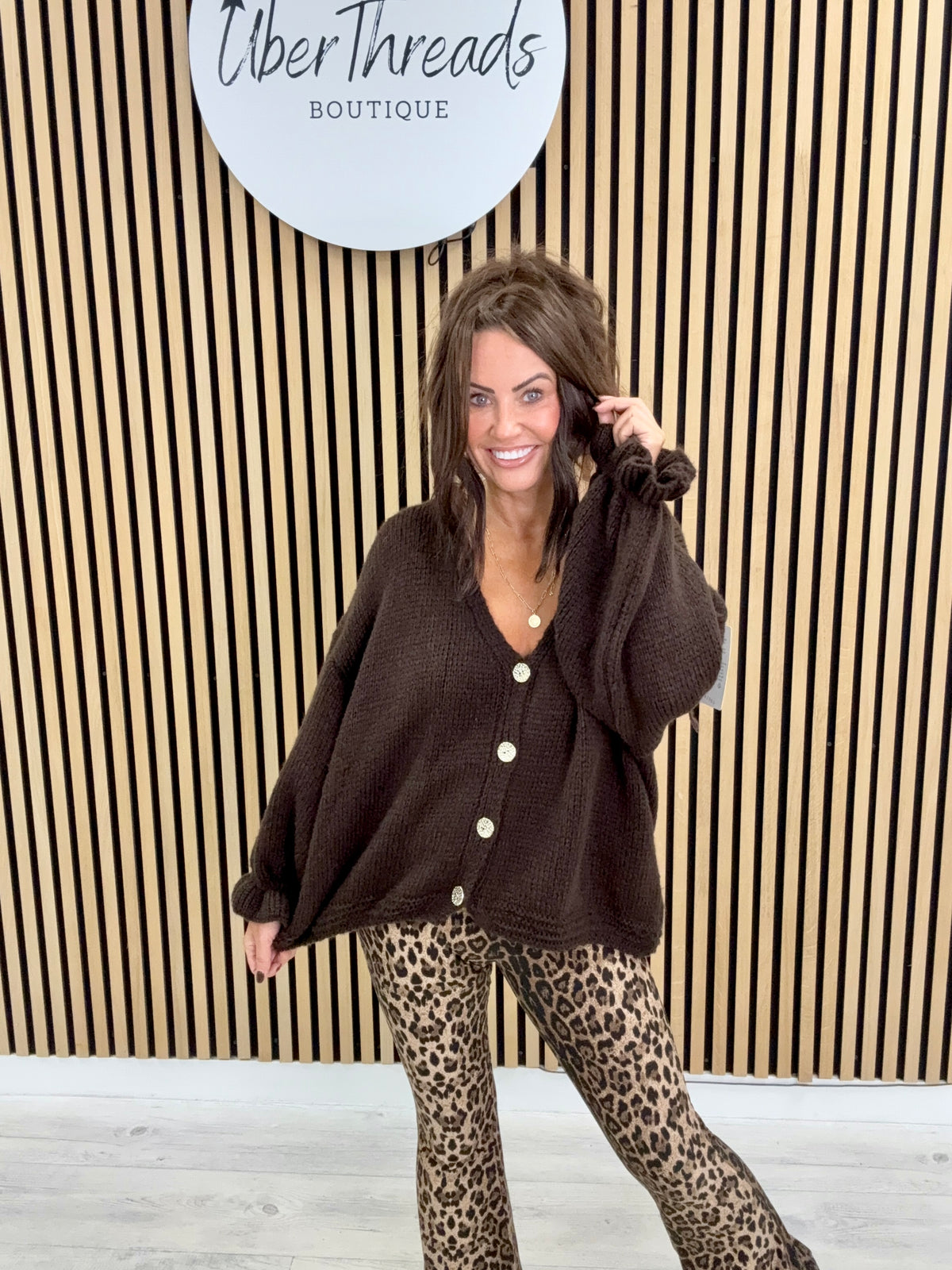The Portia V Neck Cardigan - Chocolate
