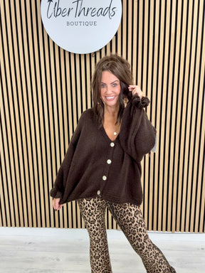 The Portia V Neck Cardigan - Chocolate