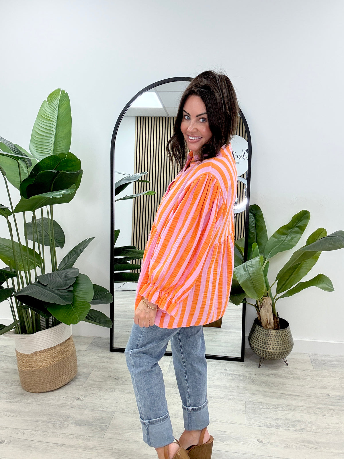 The Valencia Stripe Tunic - Baby Pink / Orange