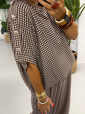 Gingham Military Two Piece - Chocolate