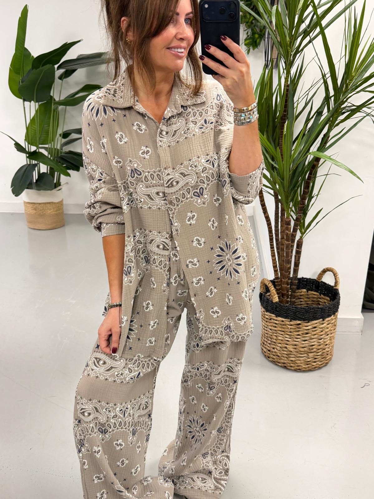 The Valencia Bandana Button Up Co Ord - Mocha