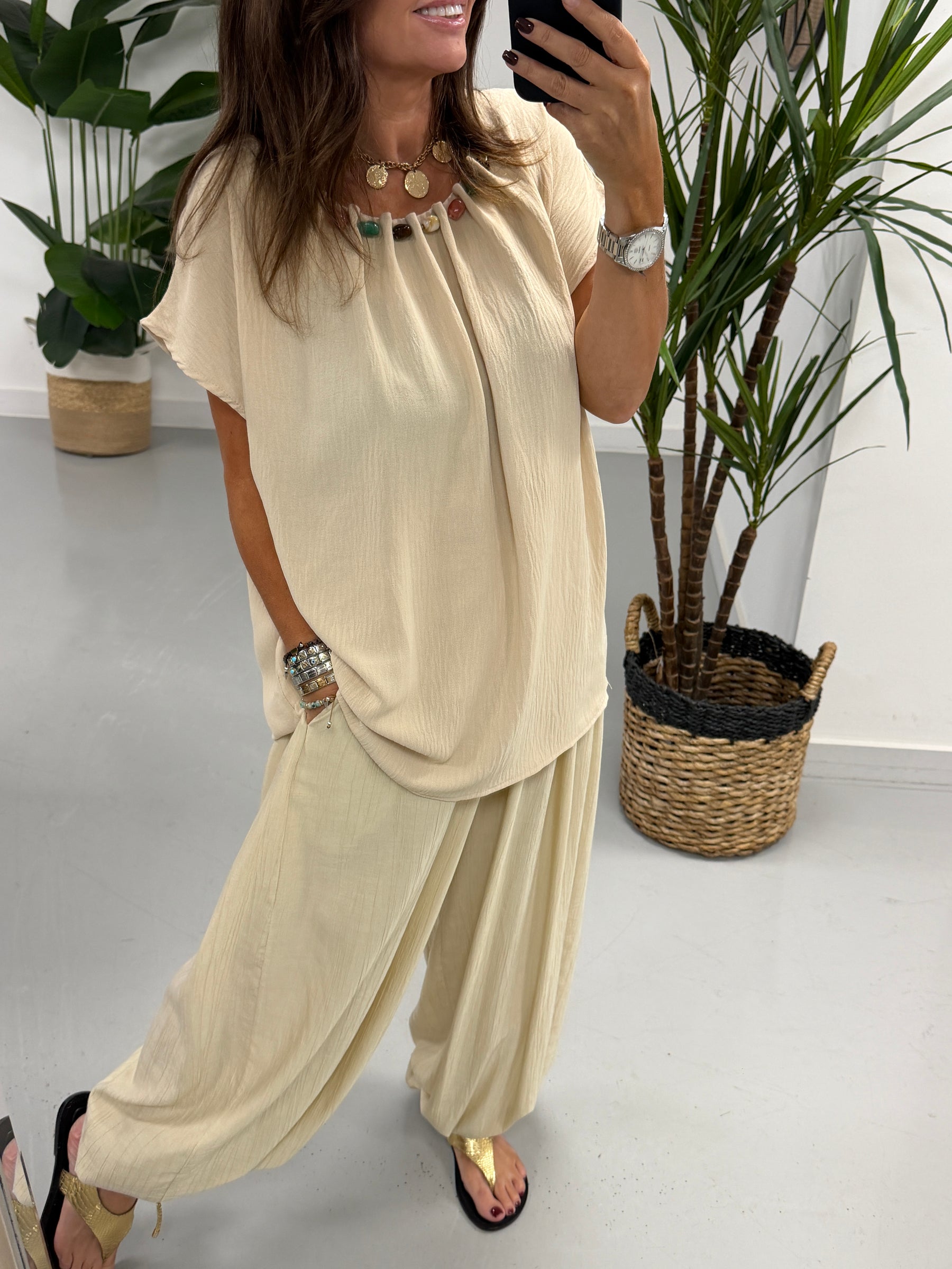 The Luna Pebble Pleat Tunic - Cream