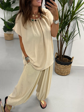 The Luna Pebble Pleat Tunic - Cream