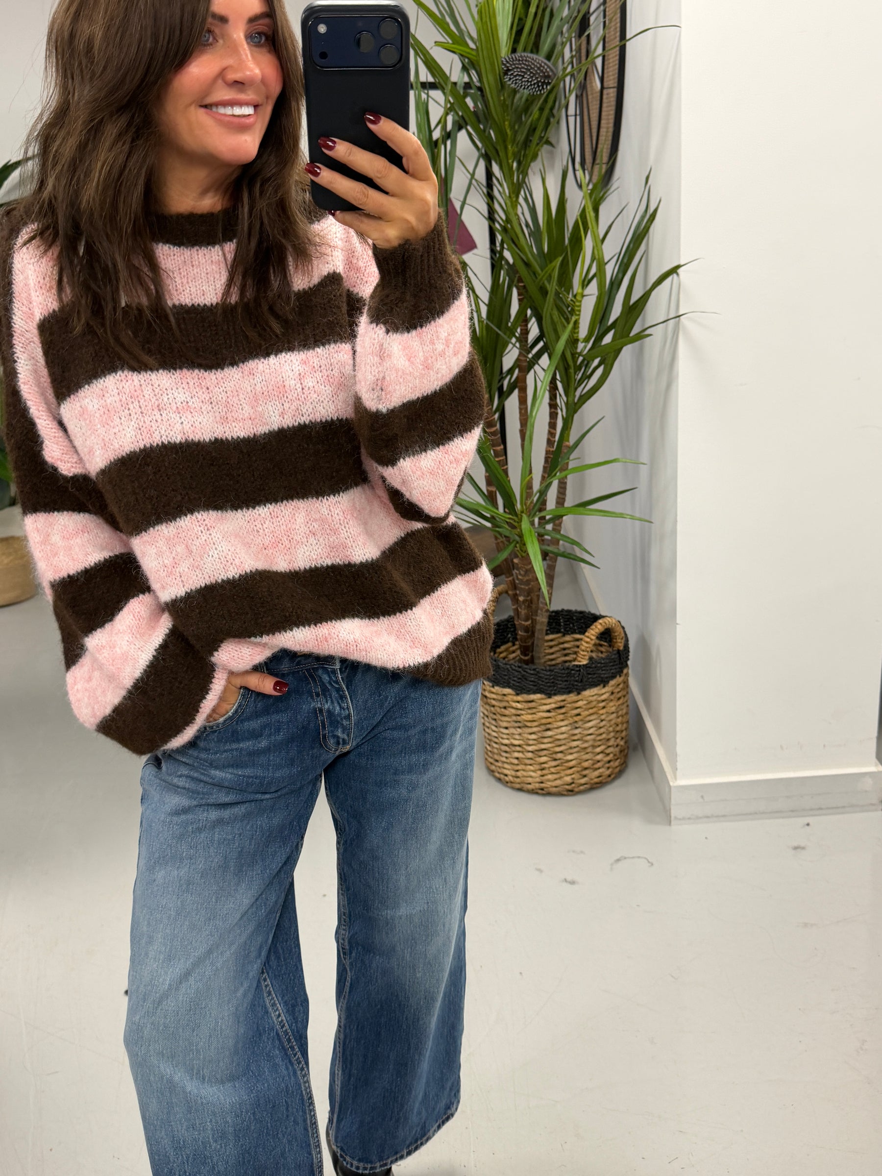 The Buxton Stripy Knit - Chocolate/Pink (Size 8-16)