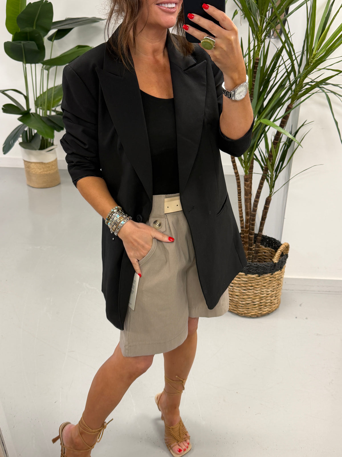 Belted Button Shorts - Mocha