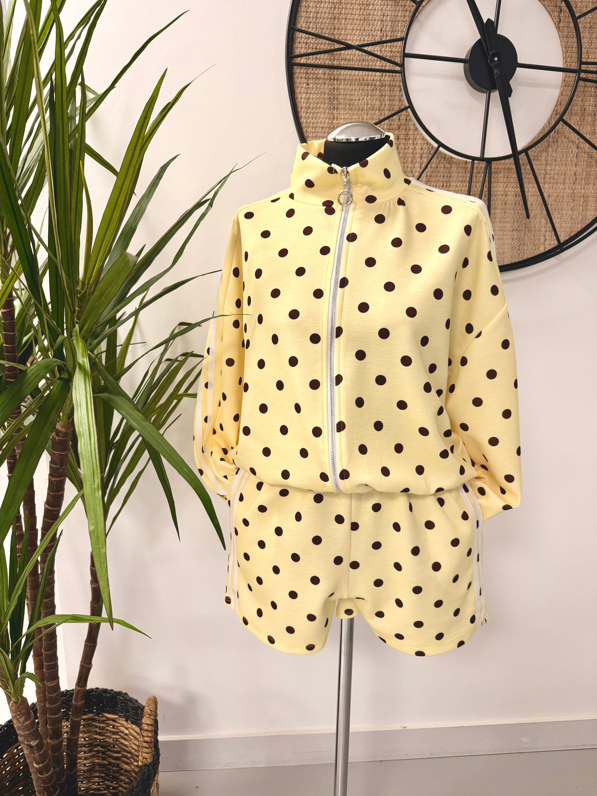 The Polka Stripe Short Set - Lemon/Chocolate