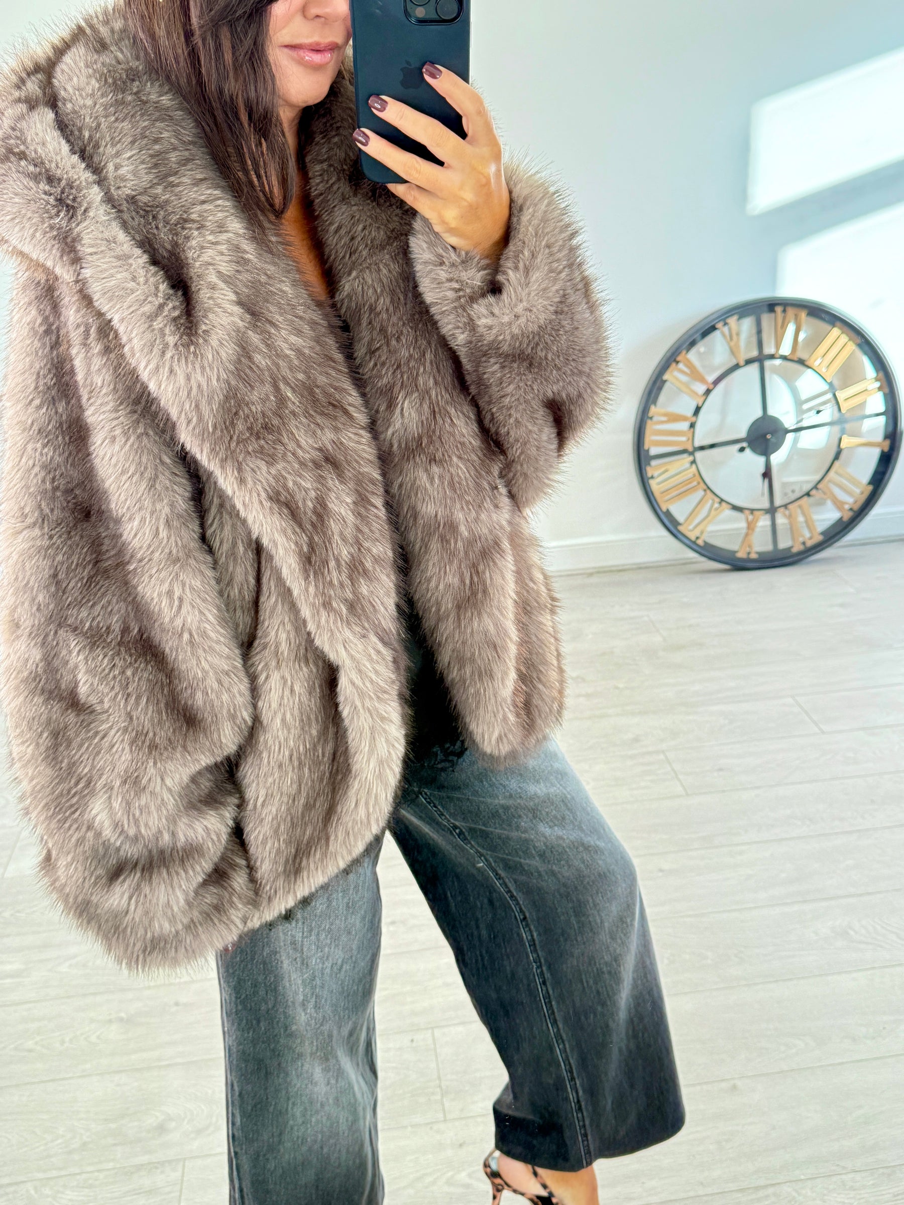 Hooded Faux Fur - Taupe