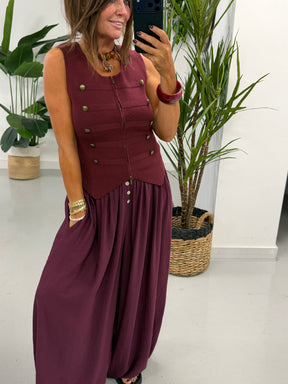 Double Zip Military Waistcoat - Wine